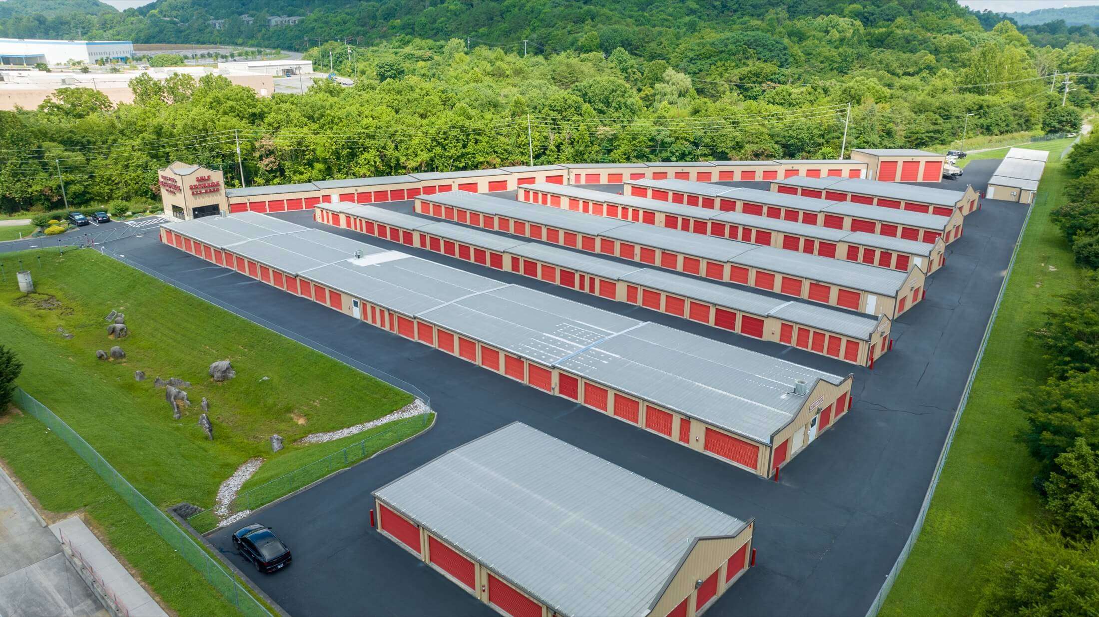 Aerial view of entire drive up self storage facility-1